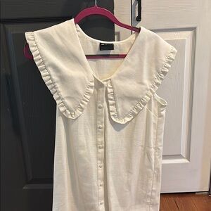 Asos Design Cream Ruffled Collar Dress